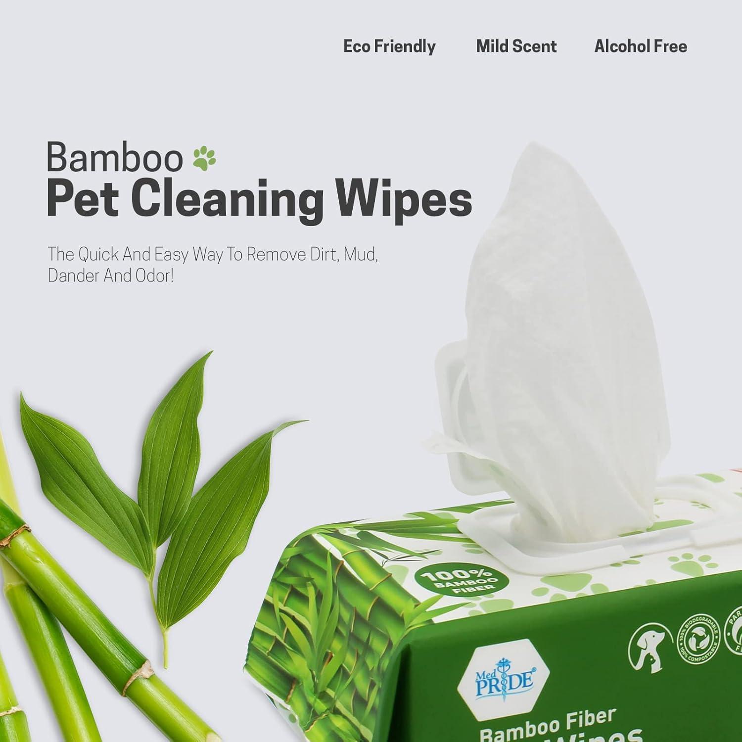 imageMED PRIDE 100 Bamboo Fiber Doggie Cleaning XL  Dog ampamp Cat Cleaning Wipes with Aloe Vera  Alcohol ampamp ParabenFree  8x8 Hypoallergenic Deodorizing Grooming Wipes  4 Packs 400 CountPack of 100 wipes
