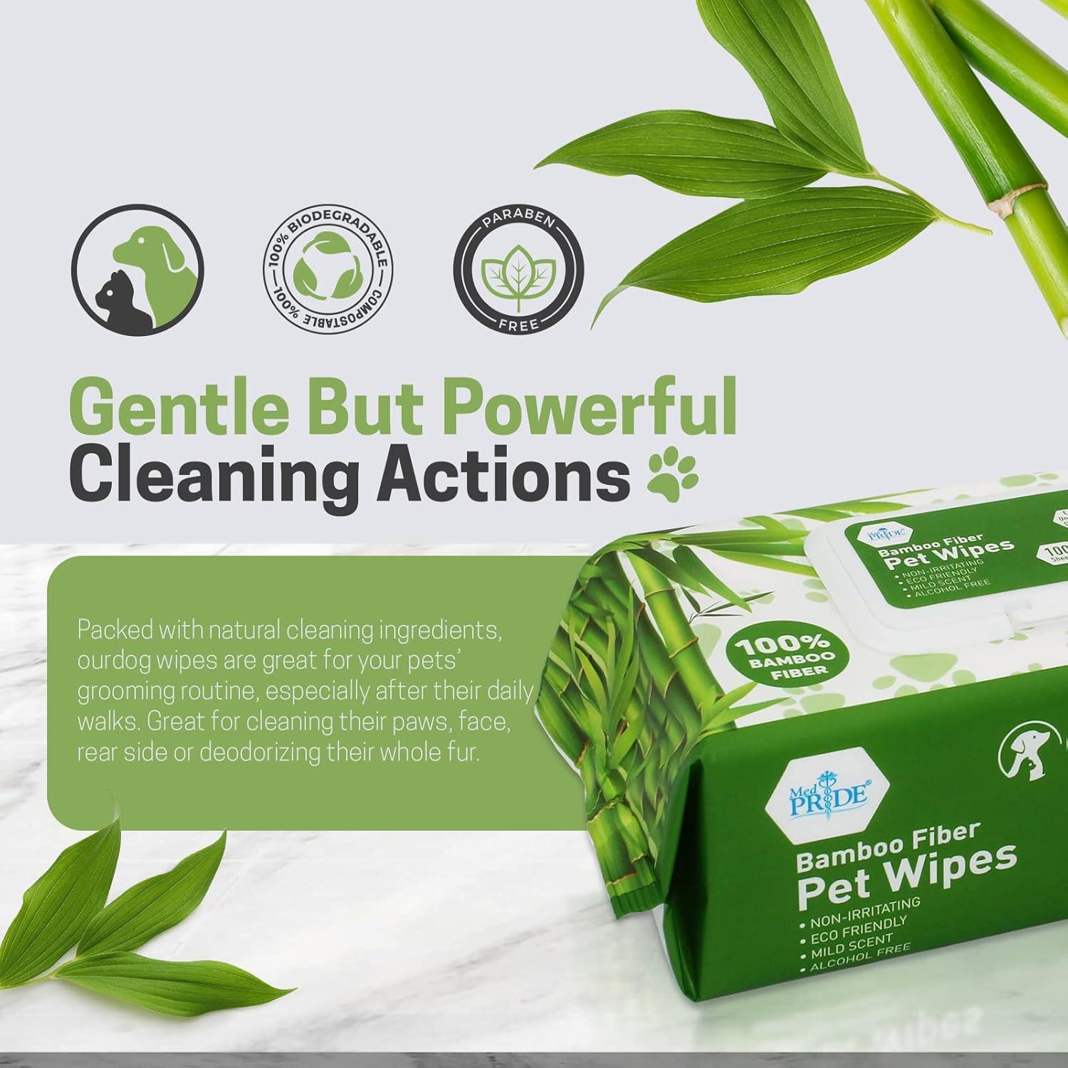 imageMED PRIDE 100 Bamboo Fiber Doggie Cleaning XL  Dog ampamp Cat Cleaning Wipes with Aloe Vera  Alcohol ampamp ParabenFree  8x8 Hypoallergenic Deodorizing Grooming Wipes  4 Packs 400 CountBox of 4 packs 400 wipes