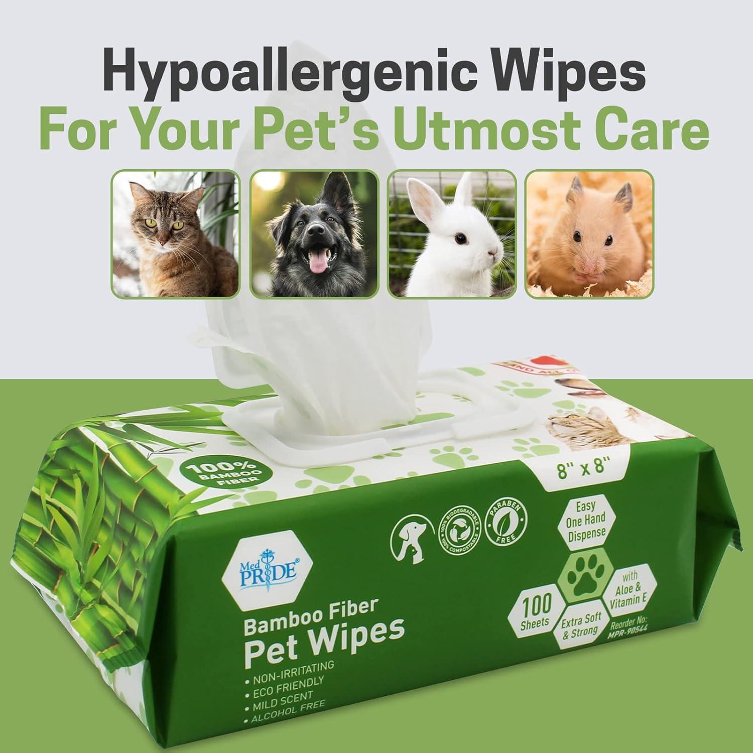 imageMED PRIDE 100 Bamboo Fiber Doggie Cleaning XL  Dog ampamp Cat Cleaning Wipes with Aloe Vera  Alcohol ampamp ParabenFree  8x8 Hypoallergenic Deodorizing Grooming Wipes  4 Packs 400 CountPack of 100 wipes