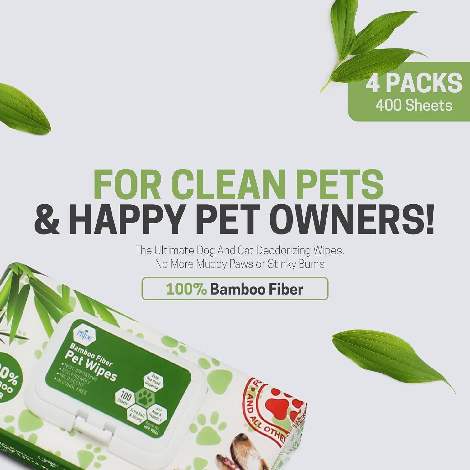 imageMED PRIDE 100 Bamboo Fiber Doggie Cleaning XL  Dog ampamp Cat Cleaning Wipes with Aloe Vera  Alcohol ampamp ParabenFree  8x8 Hypoallergenic Deodorizing Grooming Wipes  4 Packs 400 CountBox of 4 packs 400 wipes