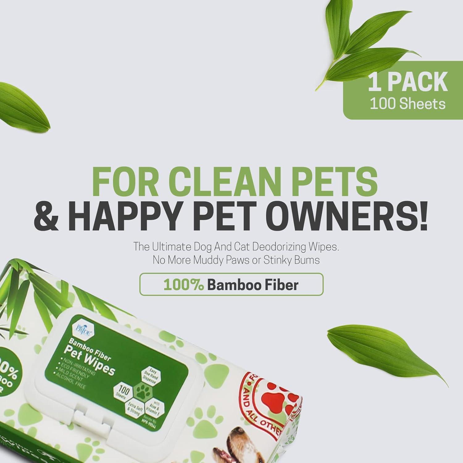 imageMED PRIDE 100 Bamboo Fiber Doggie Cleaning XL  Dog ampamp Cat Cleaning Wipes with Aloe Vera  Alcohol ampamp ParabenFree  8x8 Hypoallergenic Deodorizing Grooming Wipes  4 Packs 400 CountPack of 100 wipes