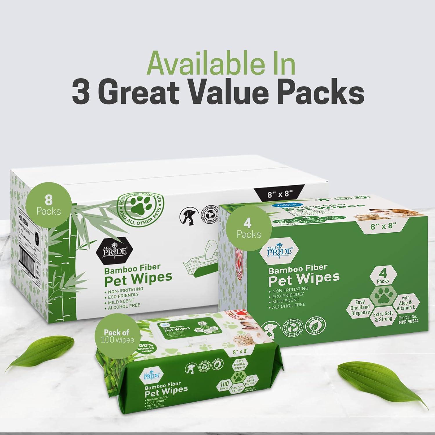 imageMED PRIDE 100 Bamboo Fiber Doggie Cleaning XL  Dog ampamp Cat Cleaning Wipes with Aloe Vera  Alcohol ampamp ParabenFree  8x8 Hypoallergenic Deodorizing Grooming Wipes  4 Packs 400 CountPack of 100 wipes