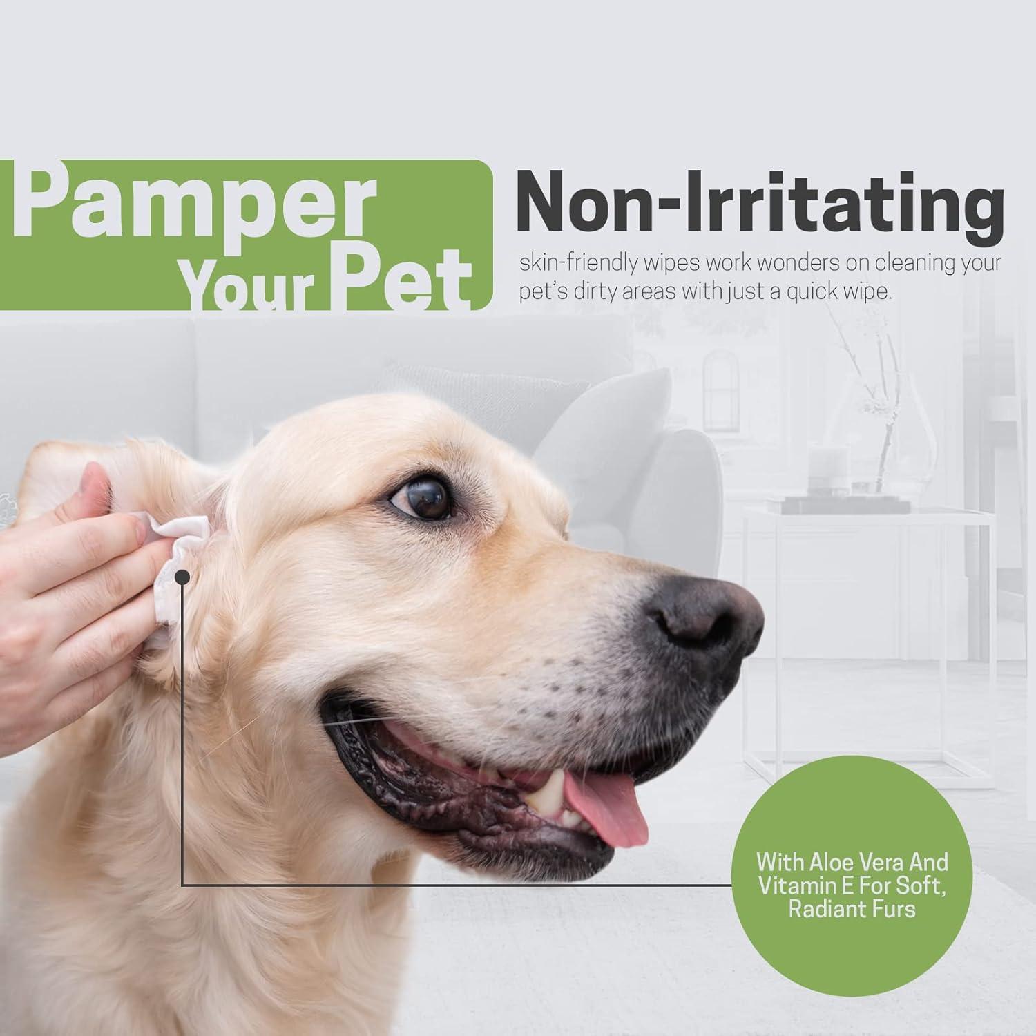 imageMED PRIDE 100 Bamboo Fiber Doggie Cleaning XL  Dog ampamp Cat Cleaning Wipes with Aloe Vera  Alcohol ampamp ParabenFree  8x8 Hypoallergenic Deodorizing Grooming Wipes  4 Packs 400 CountPack of 100 wipes