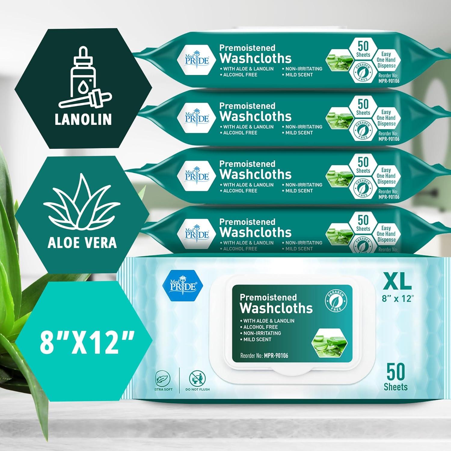 imageMED PRIDE 600 Count 8 X12 in Premoistened Disposable Wet Washcloths for Adults with Aloe ampamp Lanolin Personal Cleansing Skincare Makeup Removal Travel