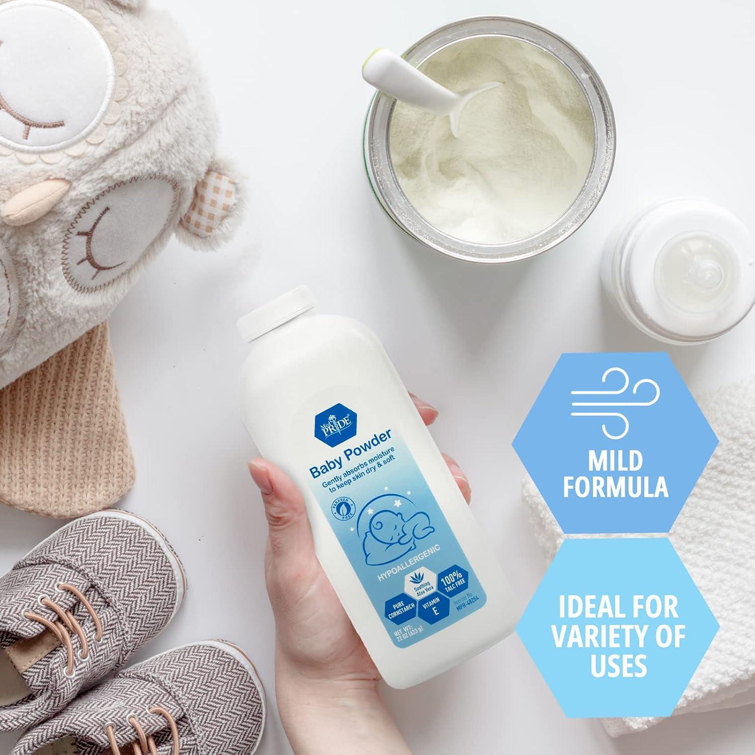 imageMED PRIDE Babypower Baby Powder 22oz 100 TalcFree with Aloe Vera ampamp Vitamin E Hypoallergenic Cornstarch for Diaper Rash Moisture Protection ParabenFree