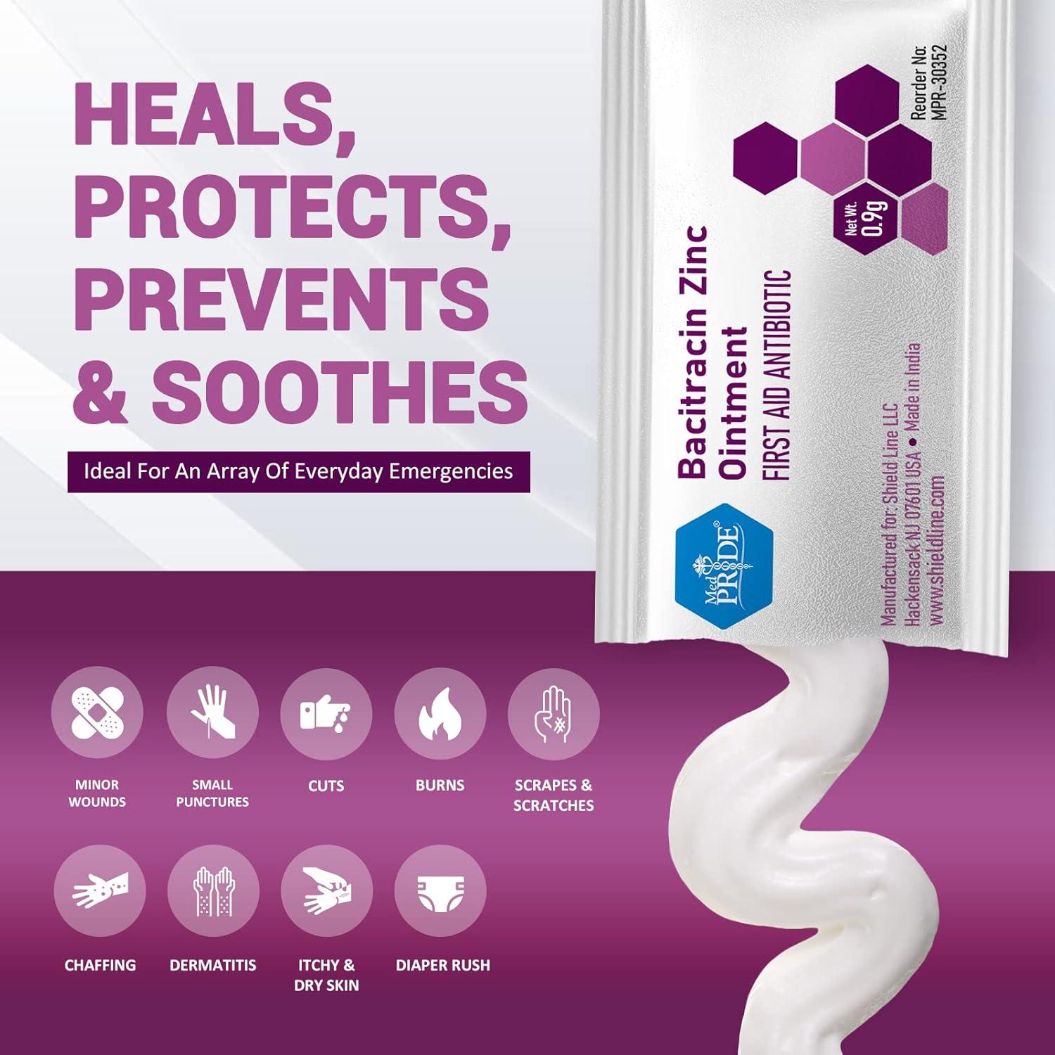 imageMED PRIDE Bacitracin Zinc Ointment Antibiotic Cream for Wounds Burns Cuts 144 TravelSize Packets X 09g First Aid