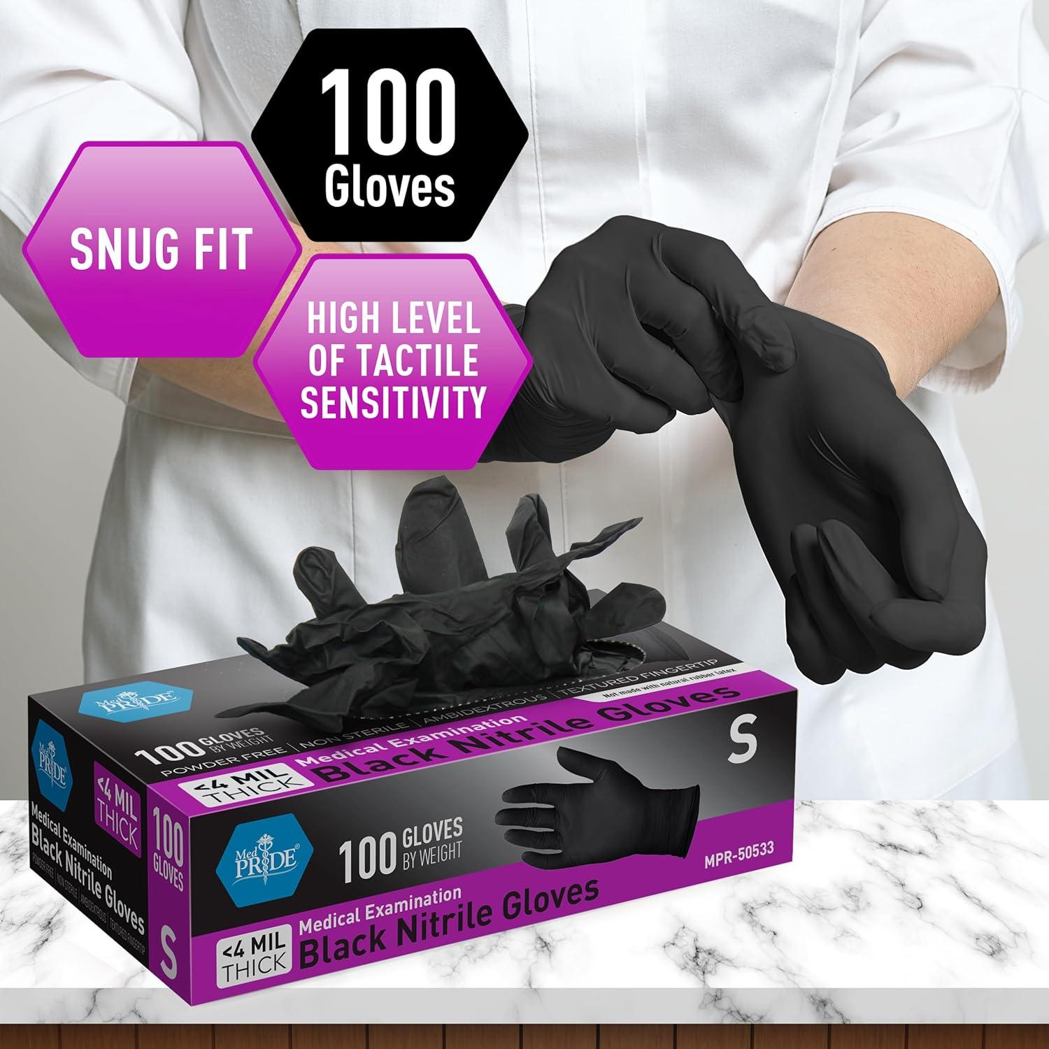 imageMED PRIDE Black Medical Nitrile Gloves Heavy Duty 5 Mil NonLatex PowderFree Versatile for Healthcare Tattoo Food Handling Small 100Count UltraStrong 6 mil Thick DisposableSmall Pack of 100