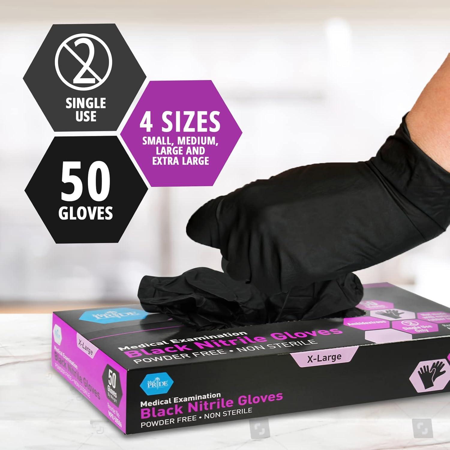 imageMED PRIDE Black Nitrile Exam Gloves  4 Mil Thick Disposable LatexPowderFree  For Surgical Doctors Hospital ampamp Home Use50