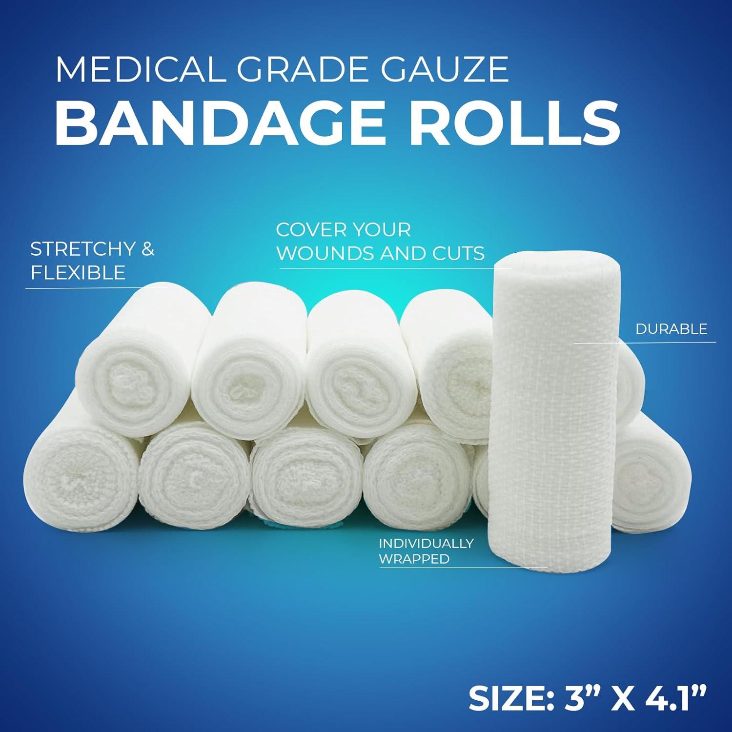imageMED PRIDE Conforming Gauze Rolls First Aid Rolled Stretch Bandages for Wounds ampamp Injuries  Disposable Nonsterile Body Wrap Dressing for The Knee Ankle Hands Wrist White 3x 41 yd