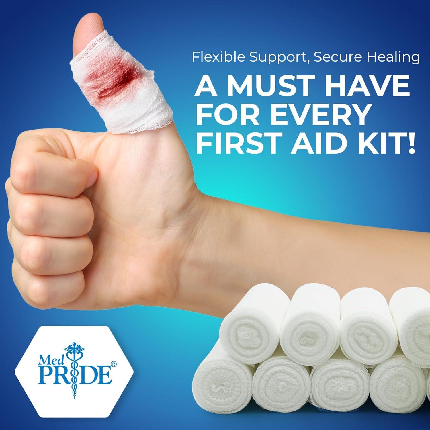 imageMED PRIDE Conforming Gauze Rolls First Aid Rolled Stretch Bandages for Wounds ampamp Injuries  Disposable Nonsterile Body Wrap Dressing for The Knee Ankle Hands Wrist White 3x 41 yd