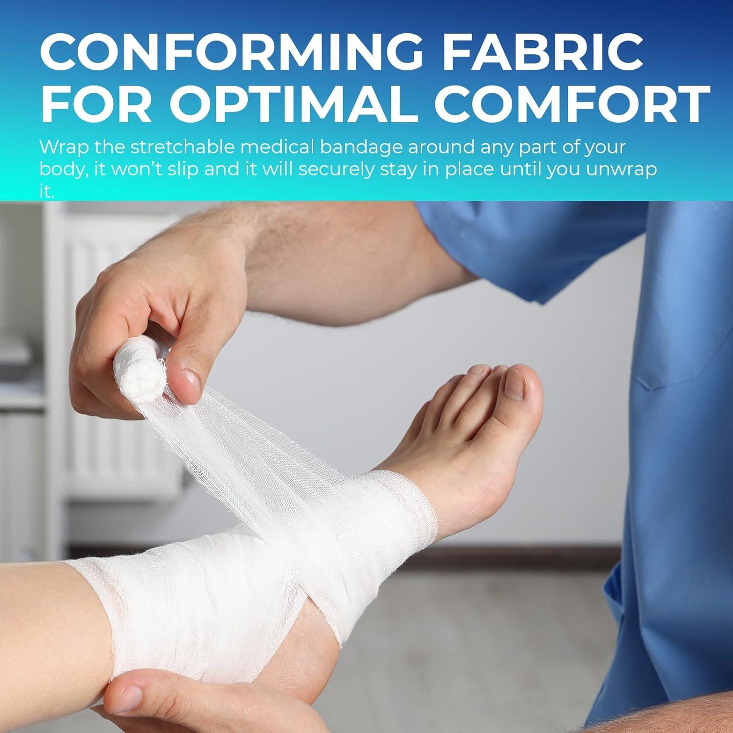 imageMED PRIDE Conforming Gauze Rolls First Aid Rolled Stretch Bandages for Wounds ampamp Injuries  Disposable Nonsterile Body Wrap Dressing for The Knee Ankle Hands Wrist White 3x 41 yd