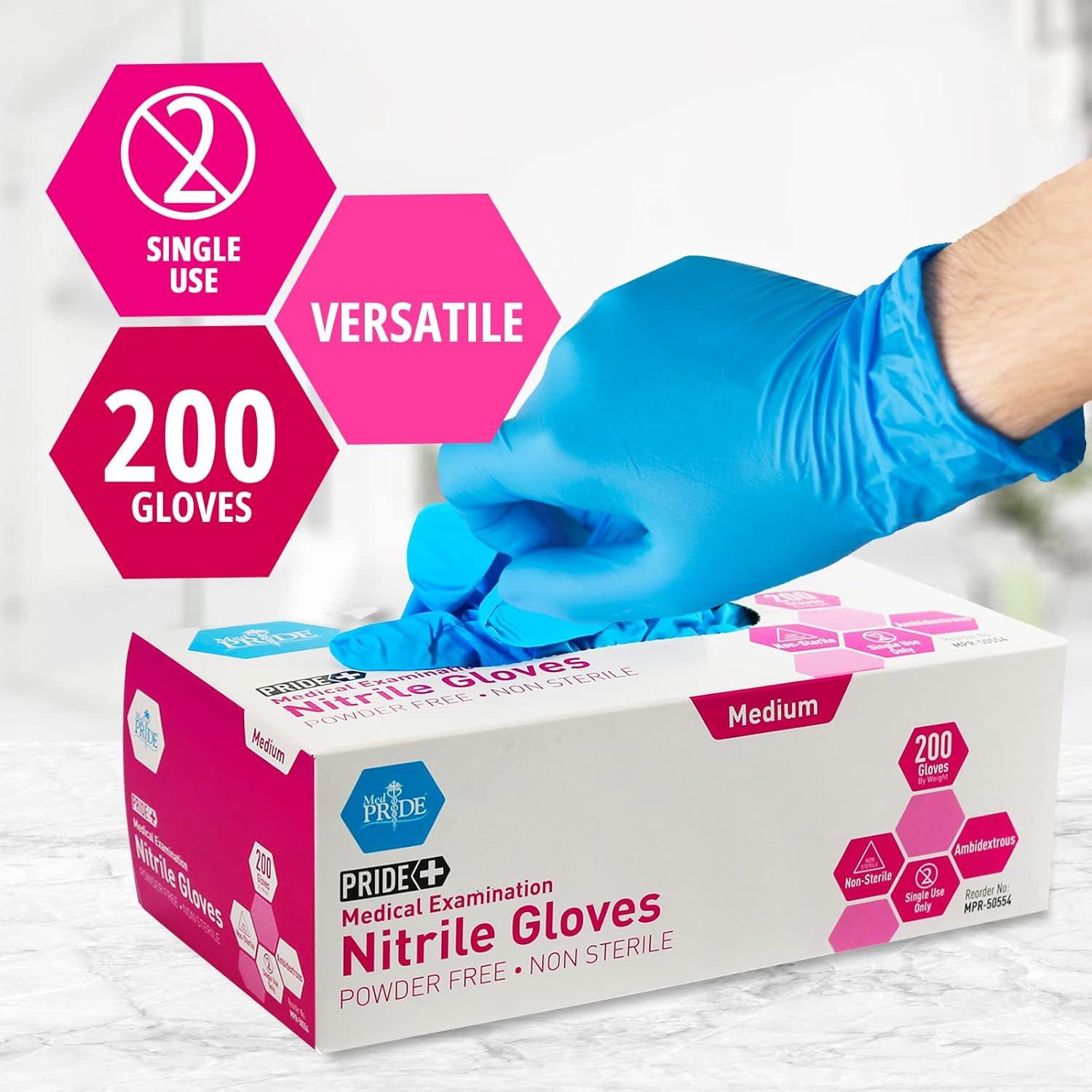 imageMED PRIDE Disposable Blue Nitrile Gloves Pack of 200 Ideal for Medical First Responders Law Enforcement Tattoo Artists Food Vendors Painters Cleaners Pet Care and MoreLarge Pack of 200