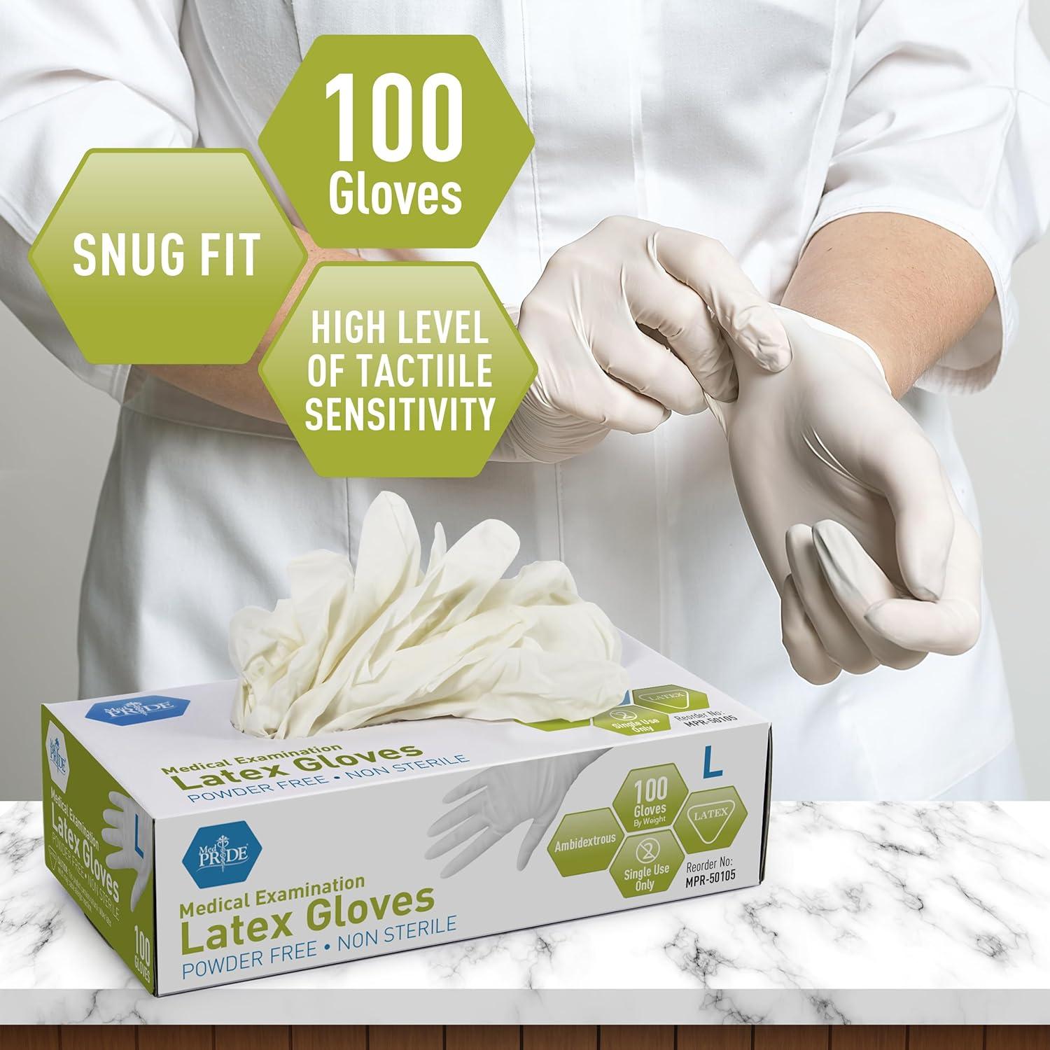 imageMED PRIDE Disposable Latex Medical Grade Exam Gloves Powder Heavy Duty 5 Mil Puncture Resistant Comfort Fit Small1000 WhiteLarge100