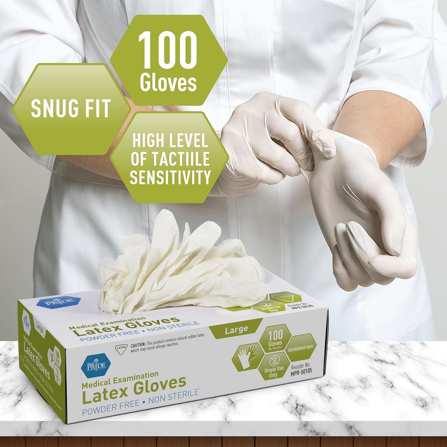 imageMED PRIDE Disposable Latex Medical Grade Exam Gloves Powder Heavy Duty 5 Mil Puncture Resistant Comfort Fit Small1000 WhiteLarge1000