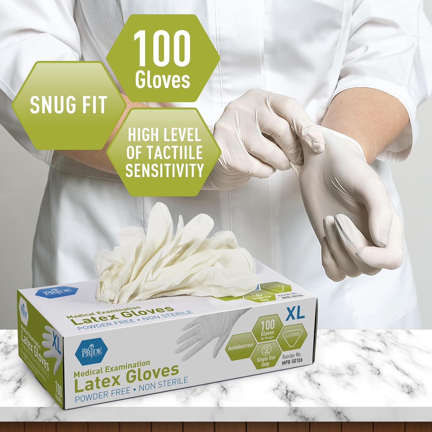 imageMED PRIDE Disposable Latex Medical Grade Exam Gloves Powder Heavy Duty 5 Mil Puncture Resistant Comfort Fit Small1000 WhiteXLarge100