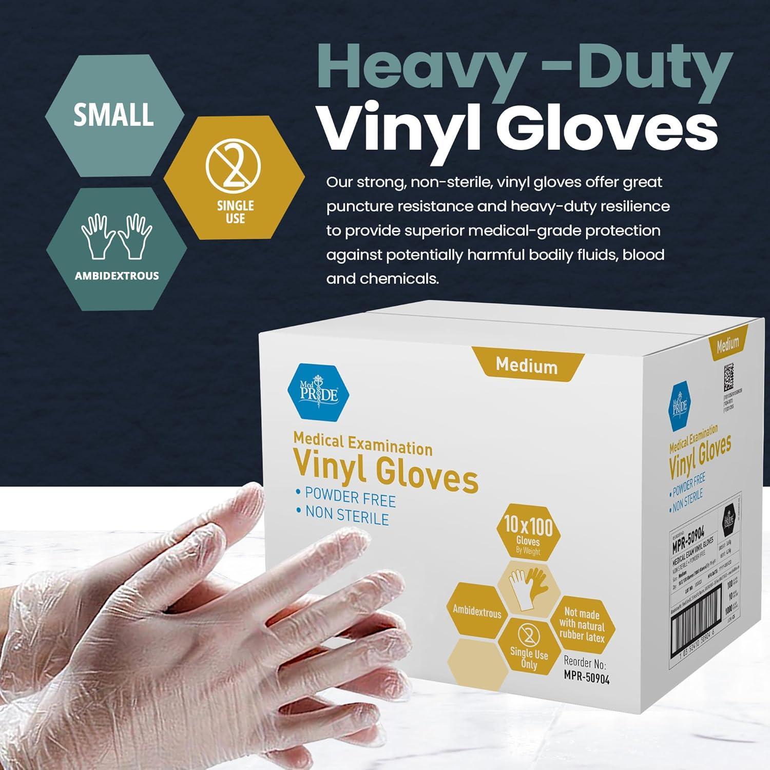 imageMED PRIDE Disposable Medical Grade Vinyl Exam Gloves Latex ampamp Powder Free UltraStrong for Healthcare ampamp Food Handling Medium Pack of 100 100 Clear1
