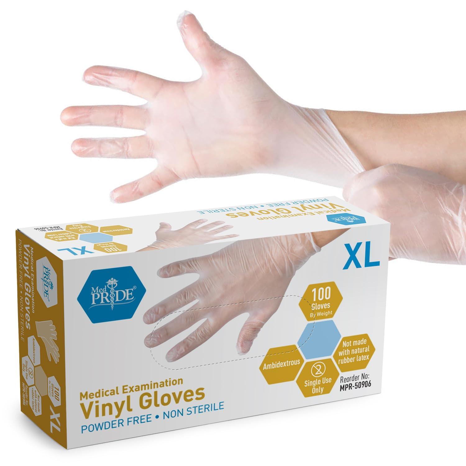 imageMED PRIDE Disposable Medical Grade Vinyl Exam Gloves Latex ampamp Powder Free UltraStrong for Healthcare ampamp Food Handling Medium Pack of 100 100 Clear1
