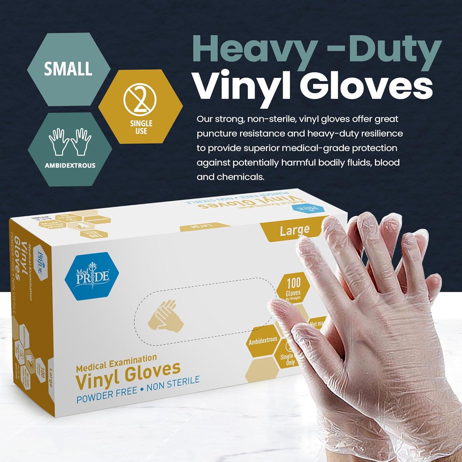 imageMED PRIDE Disposable Medical Grade Vinyl Exam Gloves Latex ampamp Powder Free UltraStrong for Healthcare ampamp Food Handling Medium Pack of 100 100 Clear1