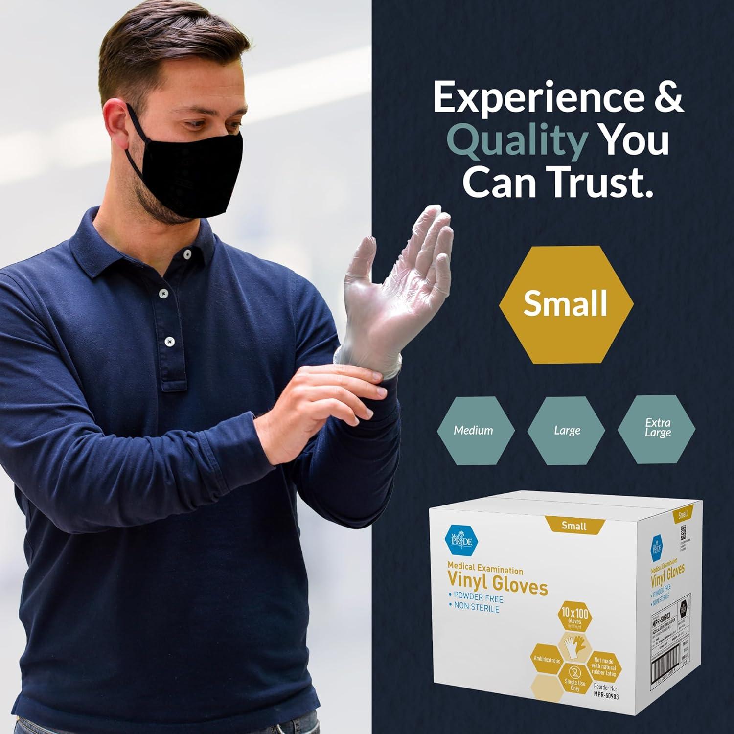 imageMED PRIDE Disposable Medical Grade Vinyl Exam Gloves Latex ampamp Powder Free UltraStrong for Healthcare ampamp Food Handling Medium Pack of 100 100 Clear1