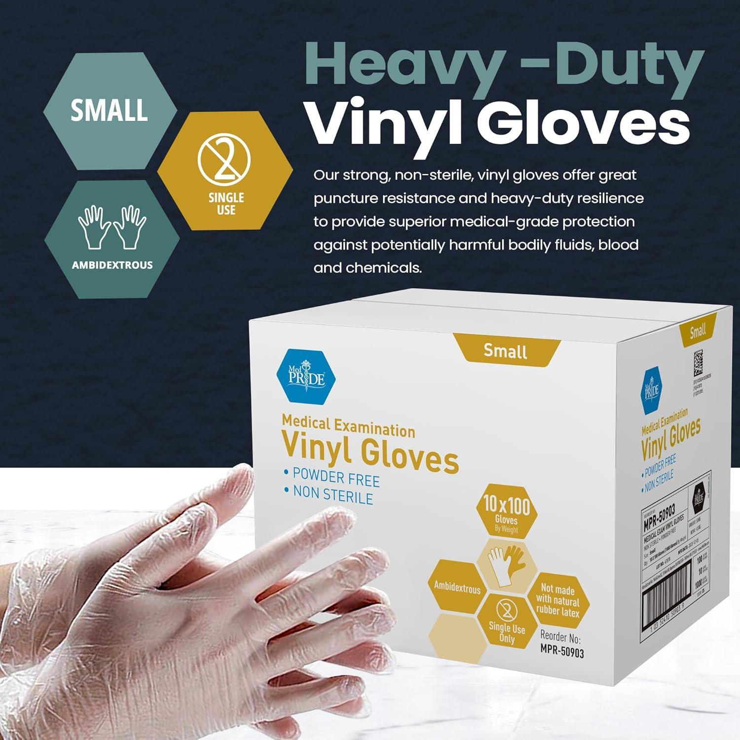 imageMED PRIDE Disposable Medical Grade Vinyl Exam Gloves Latex ampamp Powder Free UltraStrong for Healthcare ampamp Food Handling Medium Pack of 100 100 Clear1