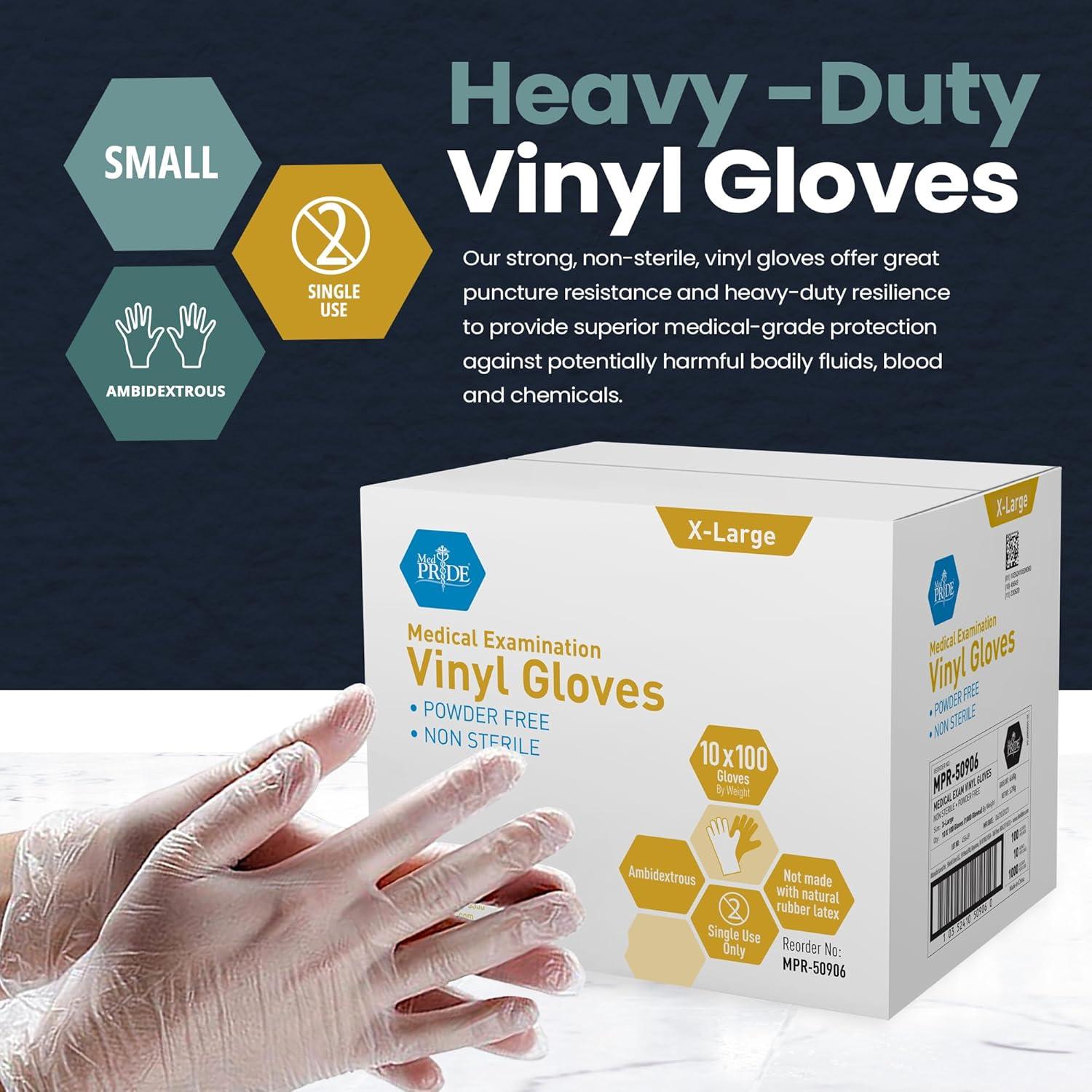 imageMED PRIDE Disposable Medical Grade Vinyl Exam Gloves Latex ampamp Powder Free UltraStrong for Healthcare ampamp Food Handling Medium Pack of 100 100 Clear1000