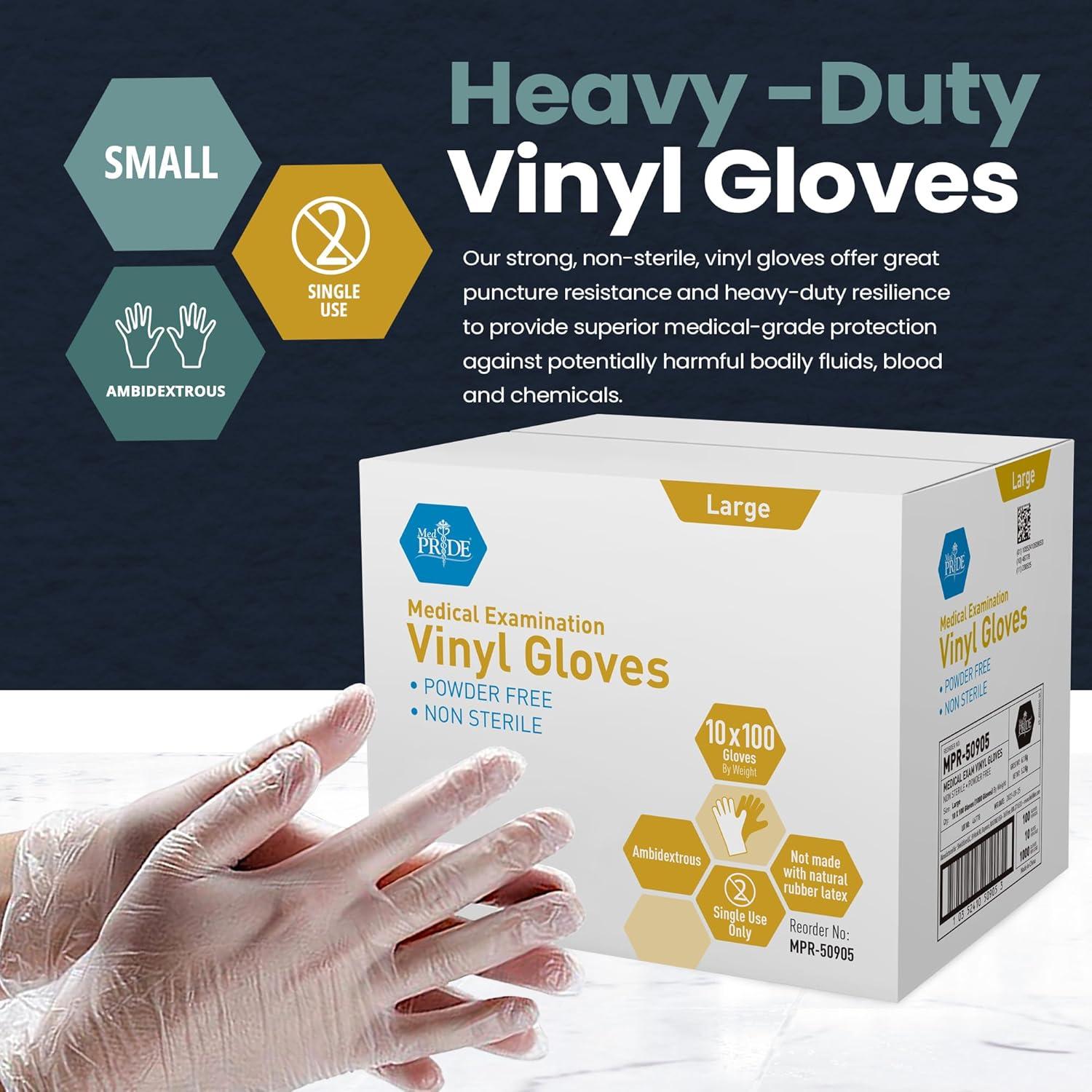 imageMED PRIDE Disposable Medical Grade Vinyl Exam Gloves Latex ampamp Powder Free UltraStrong for Healthcare ampamp Food Handling Medium Pack of 100 100 Clear1