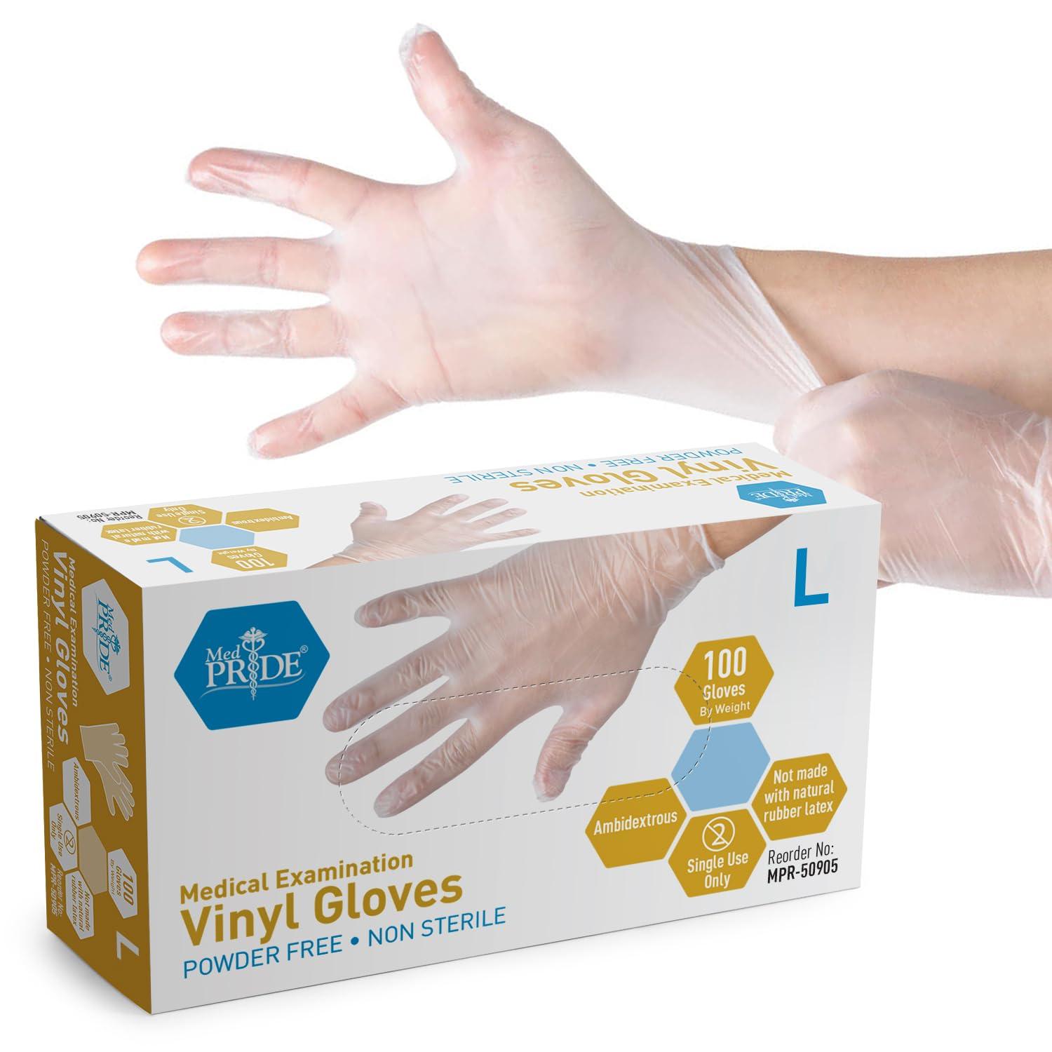 imageMED PRIDE Disposable Medical Grade Vinyl Exam Gloves Latex ampamp Powder Free UltraStrong for Healthcare ampamp Food Handling Medium Pack of 100 100 Clear1