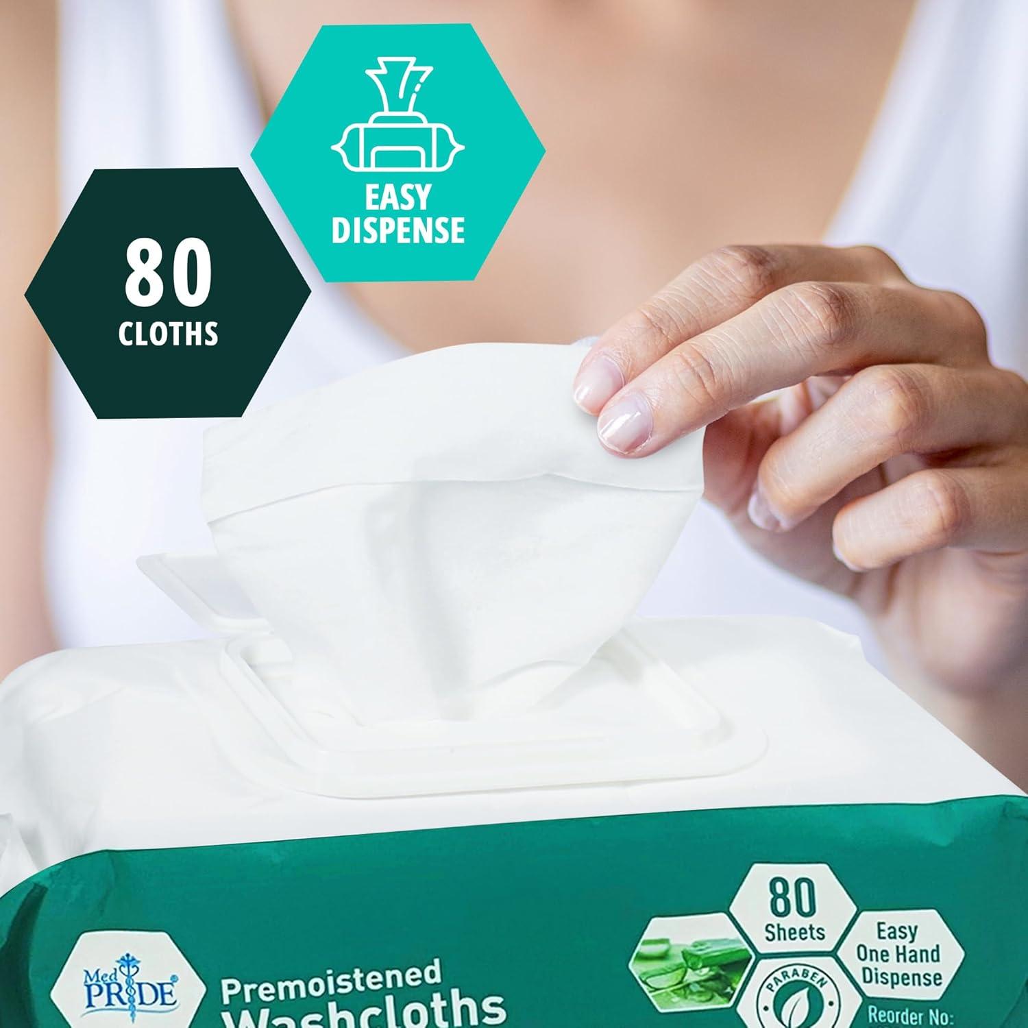 imageMED PRIDE Extra Soft XL Premoistened Disposable Adult Washcloths 8 X 12 Bath Wipes for Sensitive Skin with Aloe Vera Case of 480 80ct Pack of 6Aloe Vera