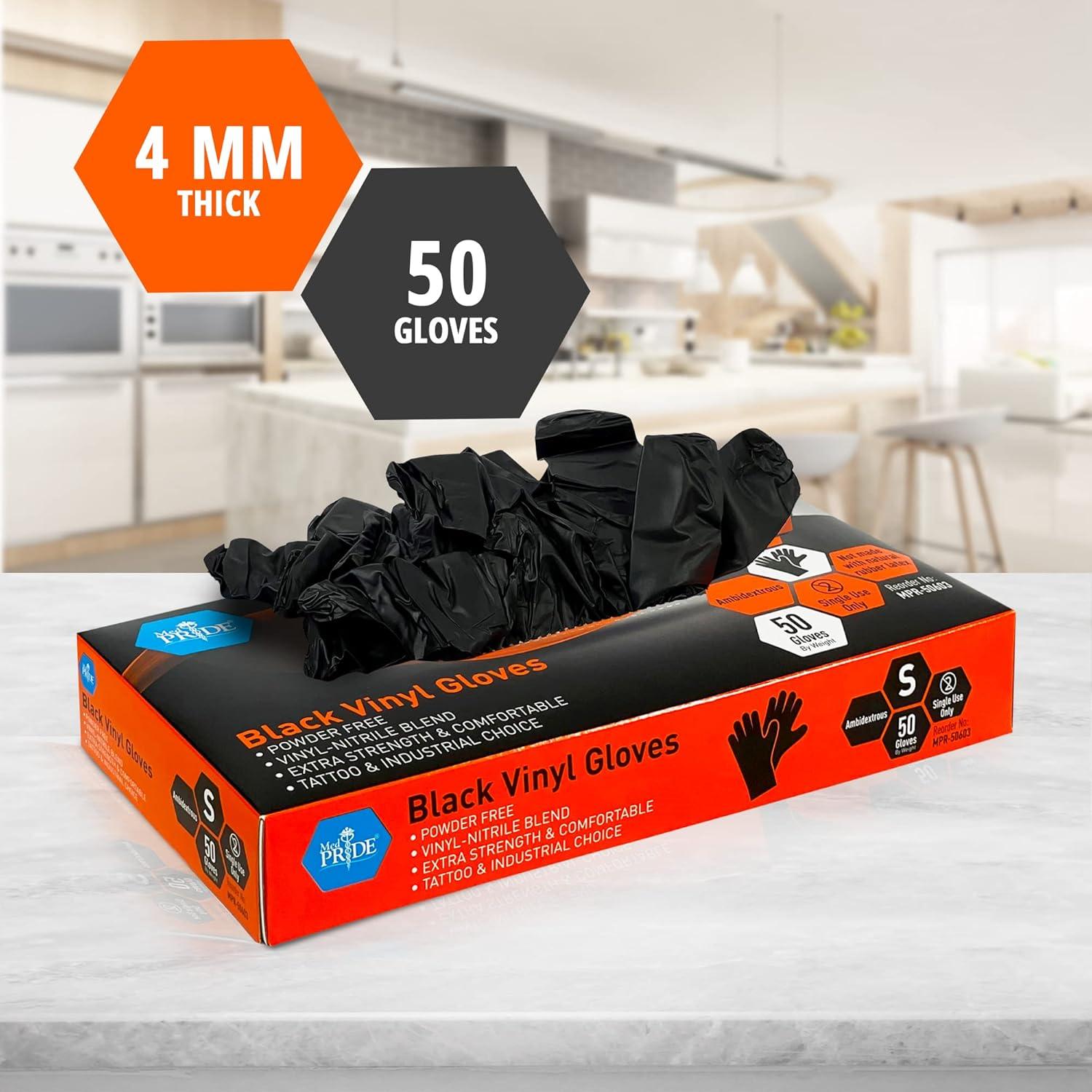 imageMED PRIDE Extra Strength Black Vinyl Disposable Gloves Powder ampamp LatexFree For Surgical Tattoo Artist Food Prep Use50