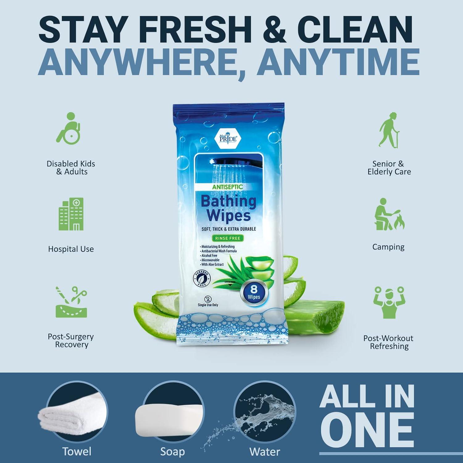 imageMED PRIDE Hospital Wipes for Bathing Waterless NoRinse Bath Wipes for Adults Microwavable Soft Thick 12 Packs 96 Count Aloe Vera