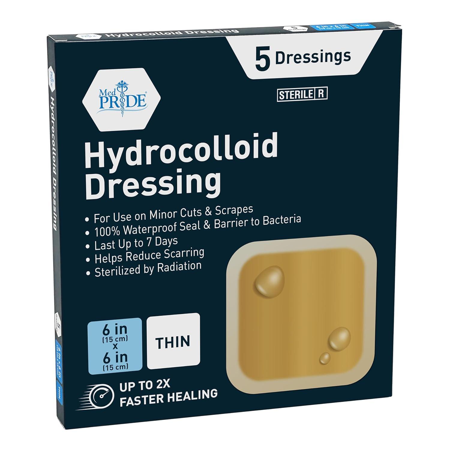 imageMED PRIDE Hydrocolloid 6 x 6 Wound Dressing Pads 5Pack Sterile Adhesive Patches Individually Packed Highly Absorbent WaterResistant ampamp Comfortable Multiple Day UsageThin