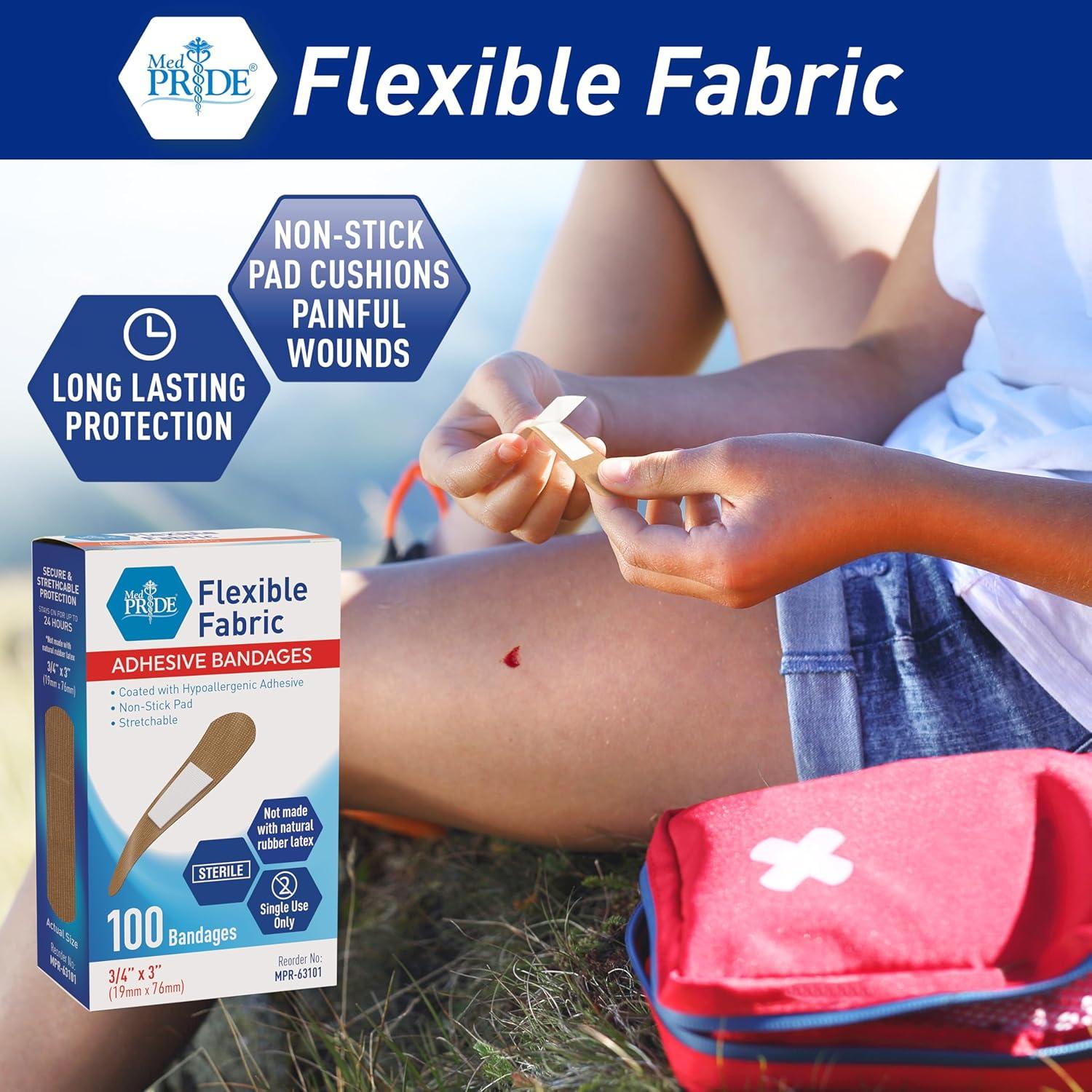 imageMED PRIDE Hypoallergenic Latex Free Fabric Adhesive Bandages Nonstick Pad Sterile Individually Wrapped 1 x 3  100 Count34 x 3  100 Count