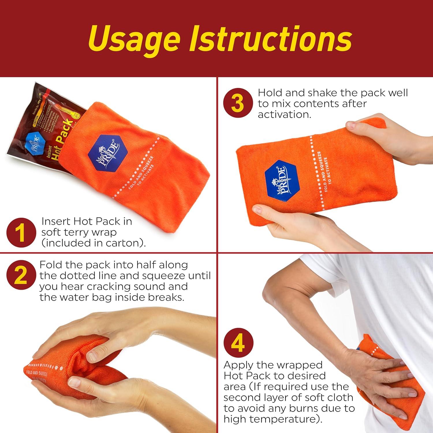 imageMED PRIDE Instant Hot Packs Disposable for Pain Relief Activates Instantly 5in X 9in 24Pack Includes 3 Fabric Wraps