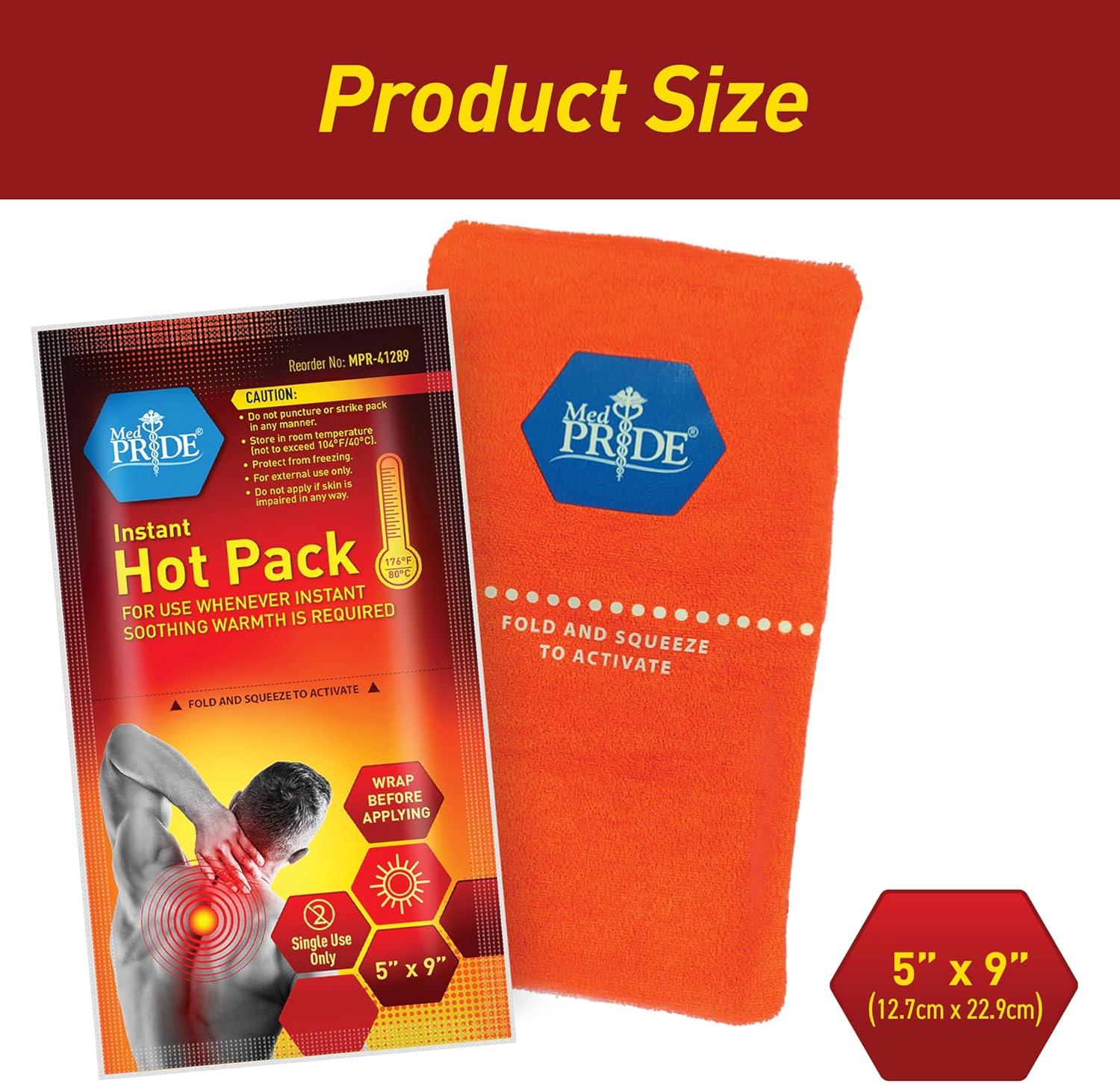 imageMED PRIDE Instant Hot Packs Disposable for Pain Relief Activates Instantly 5in X 9in 24Pack Includes 3 Fabric Wraps