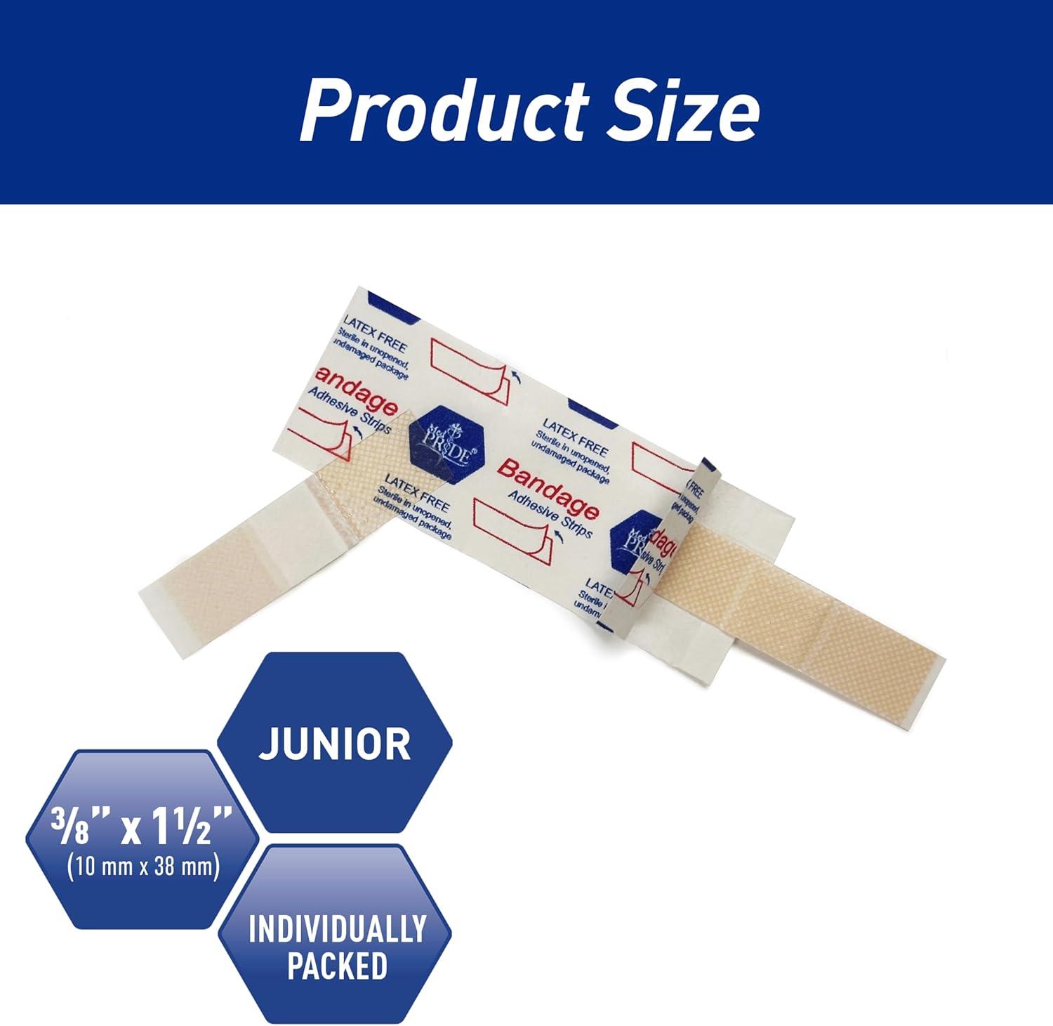 imageMED PRIDE Junior Strip Bandages Small Bandages for Fingers Hypoallergenic LatexFree NonStick Pad 100 Pack 38in X 15in