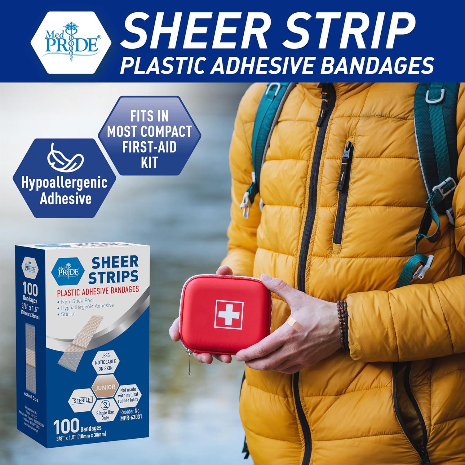 imageMED PRIDE Junior Strip Bandages Small Bandages for Fingers Hypoallergenic LatexFree NonStick Pad 100 Pack 38in X 15in