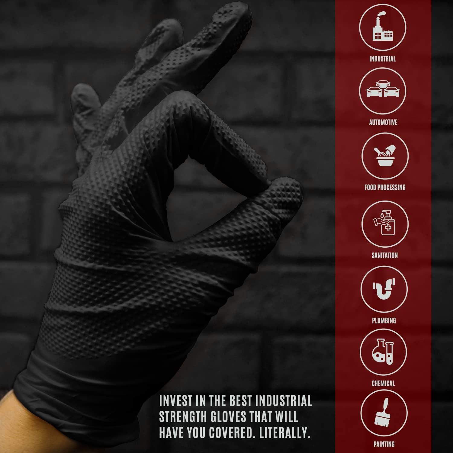 imageMED PRIDE Maxx Strength Nitrile Industrial Black 8 Mil Thick  Diamond Texture Disposable HeavyDuty TearResistant100