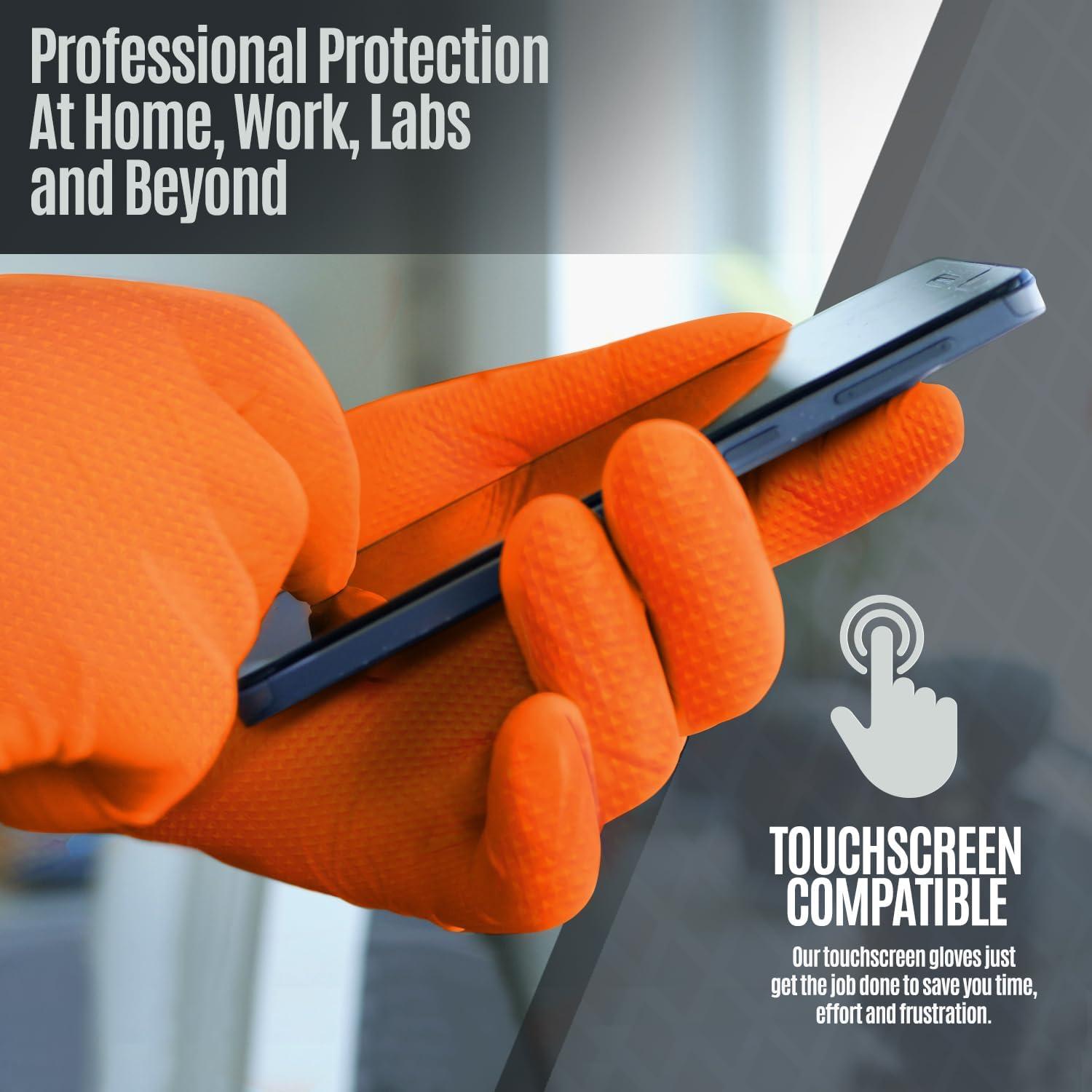 imageMED PRIDE Maxx Strength Nitrile Industrial Orange Gloves 8 Mil Thick  Diamond Texture Disposable HeavyDuty TearResistant100