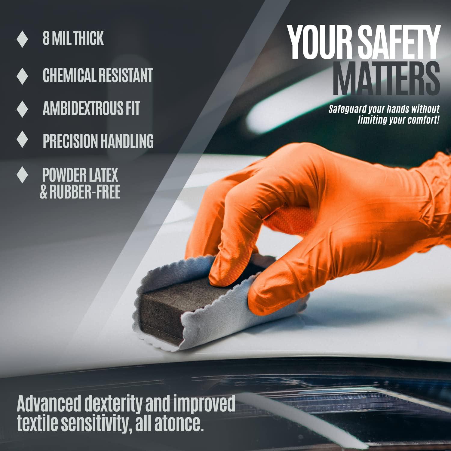 imageMED PRIDE Maxx Strength Nitrile Industrial Orange Gloves 8 Mil Thick  Diamond Texture Disposable HeavyDuty TearResistant100