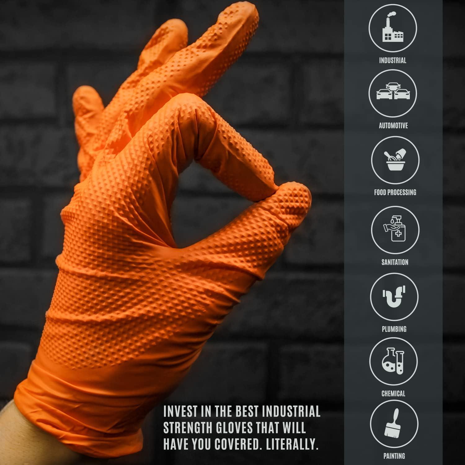 imageMED PRIDE Maxx Strength Nitrile Industrial Orange Gloves 8 Mil Thick  Diamond Texture Disposable HeavyDuty TearResistant1000