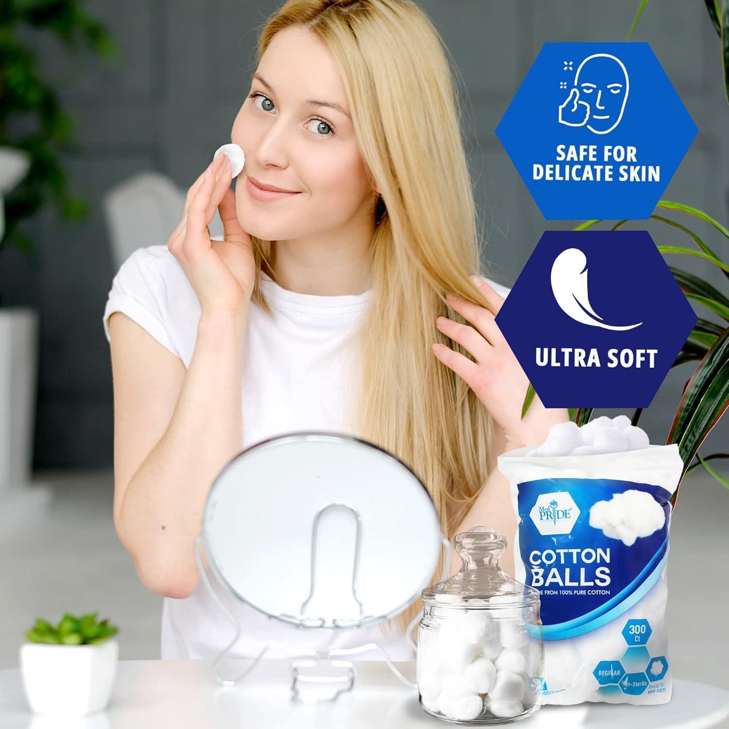 imageMED PRIDE Medical Cotton Balls 100 Pure Cotton Ultra Soft 300 Count for Ears Face Makeup Removal Nail Polish Lotions Absorbent Multipurpose Use