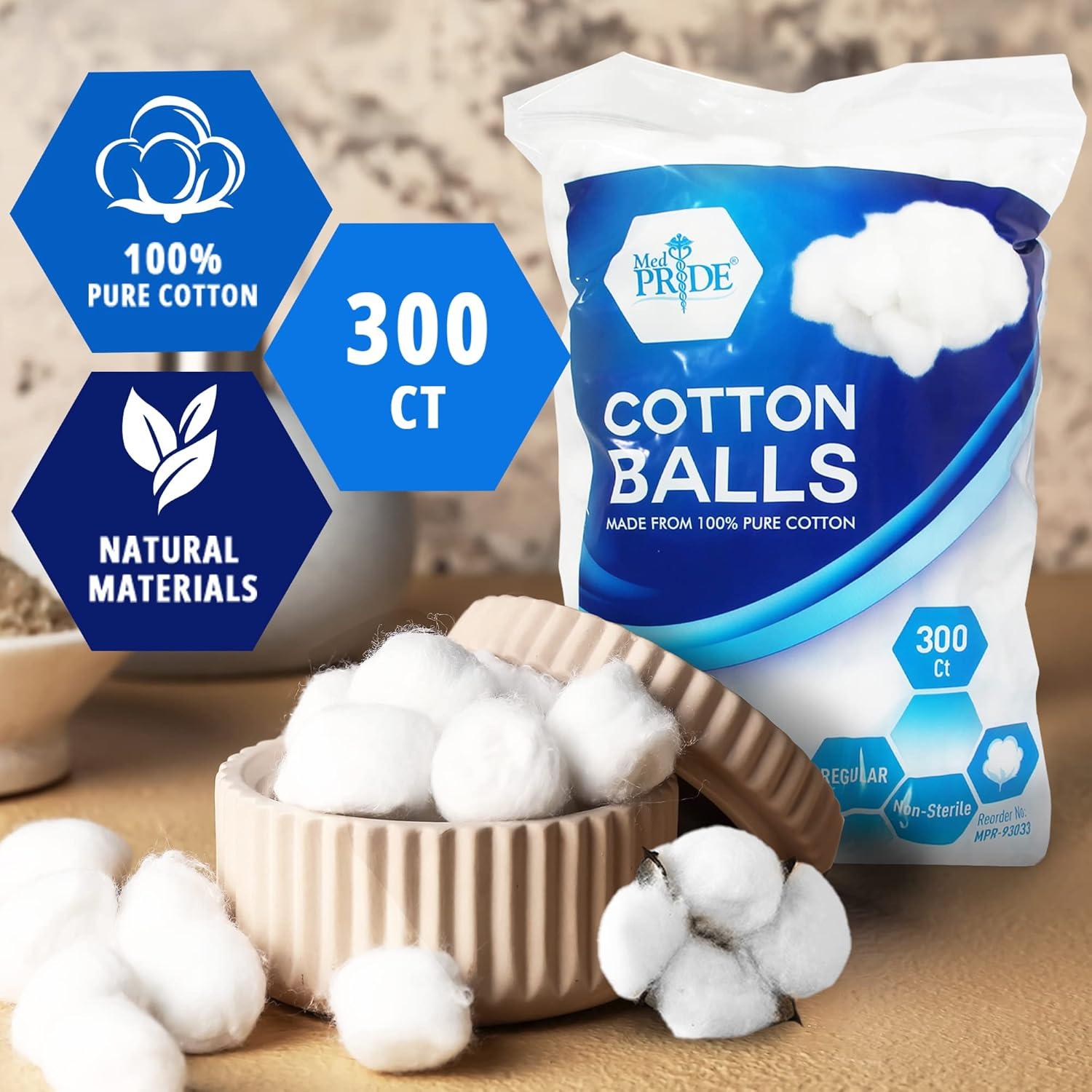 imageMED PRIDE Medical Cotton Balls 100 Pure Cotton Ultra Soft 300 Count for Ears Face Makeup Removal Nail Polish Lotions Absorbent Multipurpose Use