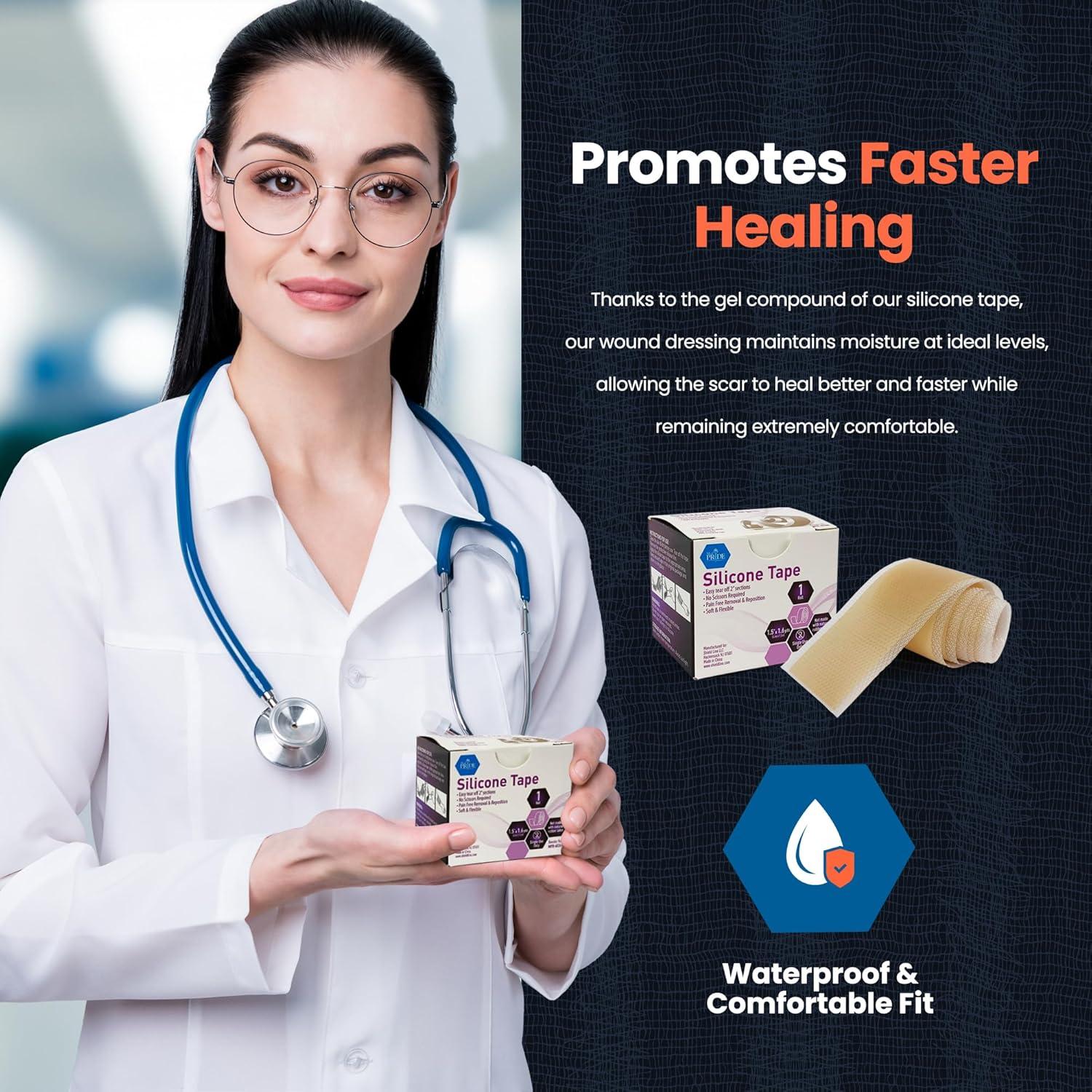 imageMED PRIDE MedicalGrade Silicone Wound and Scar Tape Roll 15 in X 16 Yards PainFree Removal EasyTear Waterproof LatexFree
