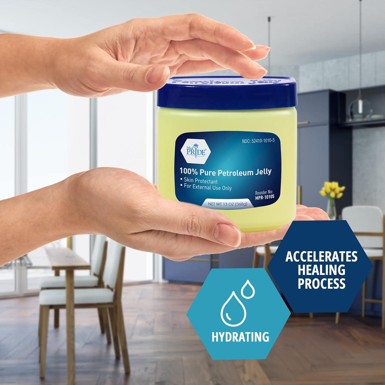 imageMED PRIDE Pure White Petroleum Jelly Tub Skin Protectant and Moisturizer for Dry Skin Rashes Burns Wounds Chapped Lips Diaper Rash 13 Ounce Pack of 113 Ounce Pack of 1