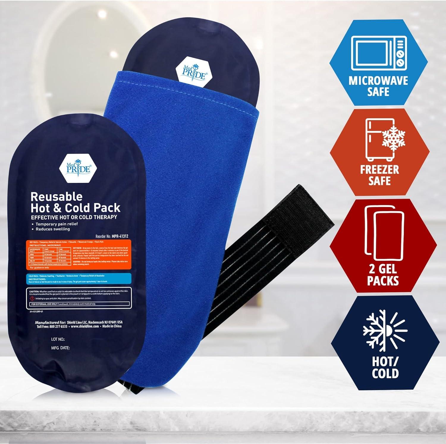imageMED PRIDE Reusable Hot Gel Pack and Cold Therapy Belt with Sleeve 2 Pack Microwavable Hot Gel Bag for Pain Relief Injuries Headaches Knee Pain