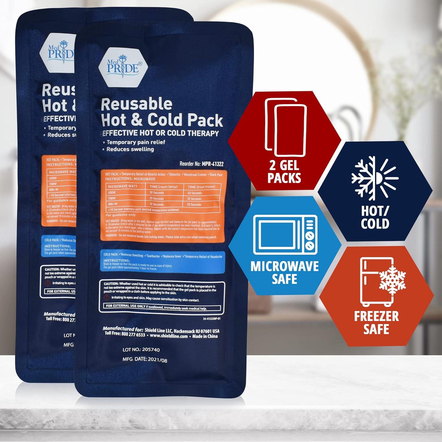 imageMED PRIDE Reusable Hot and Cold Gel Ice Packs for Injuries Microwavable ampamp Freezer Safe Pain Relief Swelling Flexible Compress Pack of 2