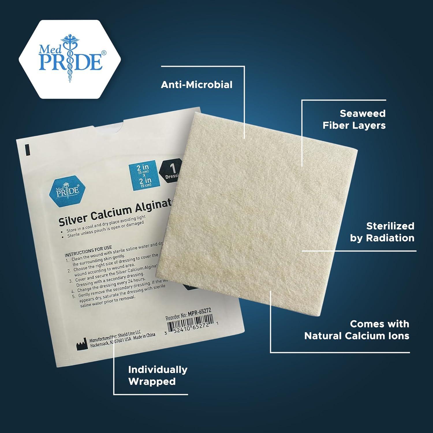 imageMED PRIDE Silver Calcium Alginate Wound Dressing Pads Pack of 5 Non Stick Highly Absorbent Seaweed Fiber Layers 20x Absorbency 4 x 82 x 2