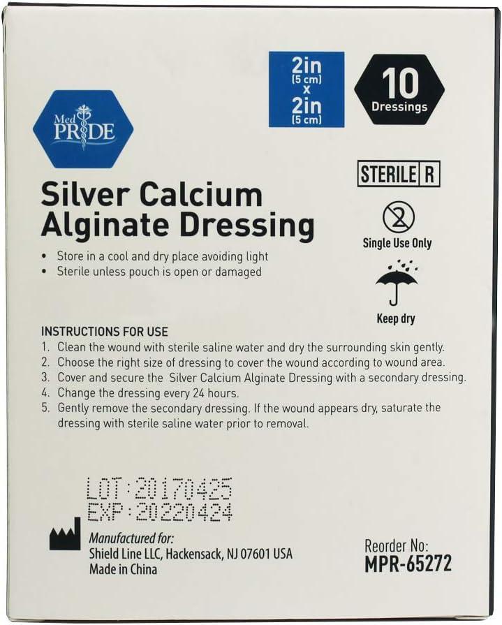 imageMED PRIDE Silver Calcium Alginate Wound Dressing Pads Pack of 5 Non Stick Highly Absorbent Seaweed Fiber Layers 20x Absorbency 4 x 82 x 2