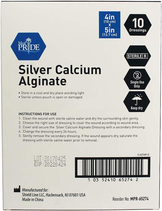 imageMED PRIDE Silver Calcium Alginate Wound Dressing Pads Pack of 5 Non Stick Highly Absorbent Seaweed Fiber Layers 20x Absorbency 4 x 84 x 5