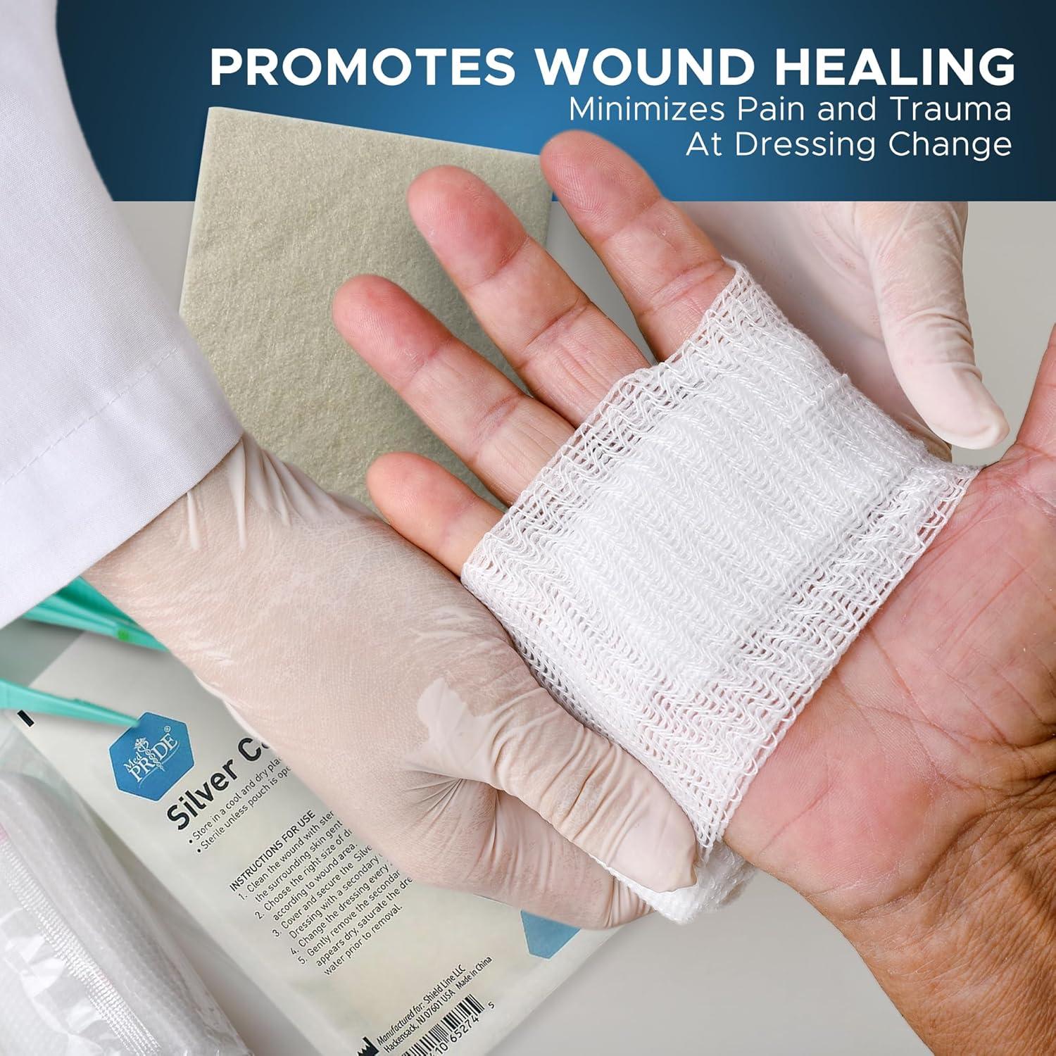 imageMED PRIDE Silver Calcium Alginate Wound Dressing Pads Pack of 5 Non Stick Highly Absorbent Seaweed Fiber Layers 20x Absorbency 4 x 84 x 8